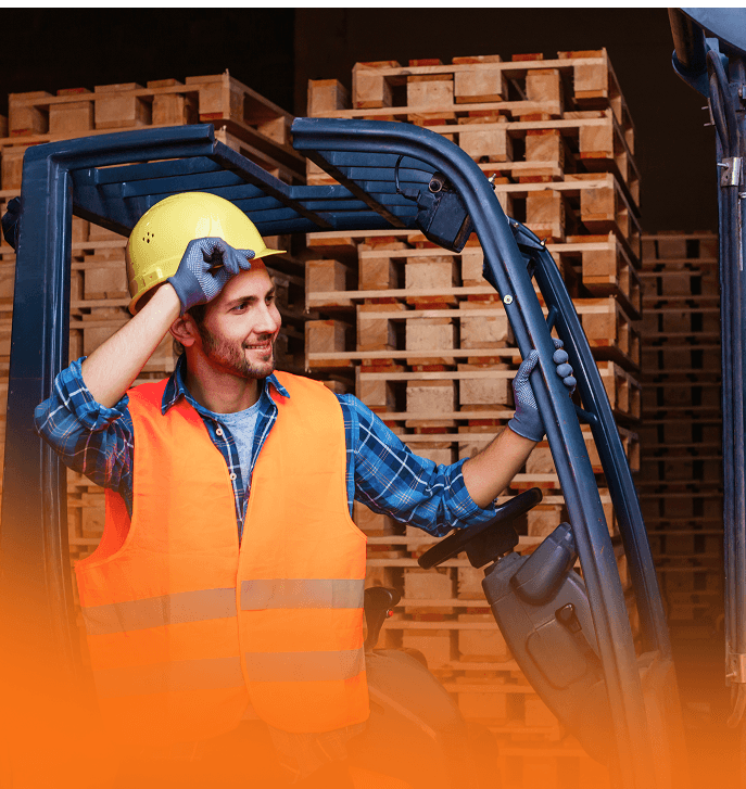 Legendary Pallets & Crating mission - American flag with industrial pallets representing domestic manufacturing and supply chain strength