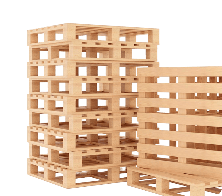 Fast pallet delivery truck loading wood pallets and crates for immediate shipping and logistics